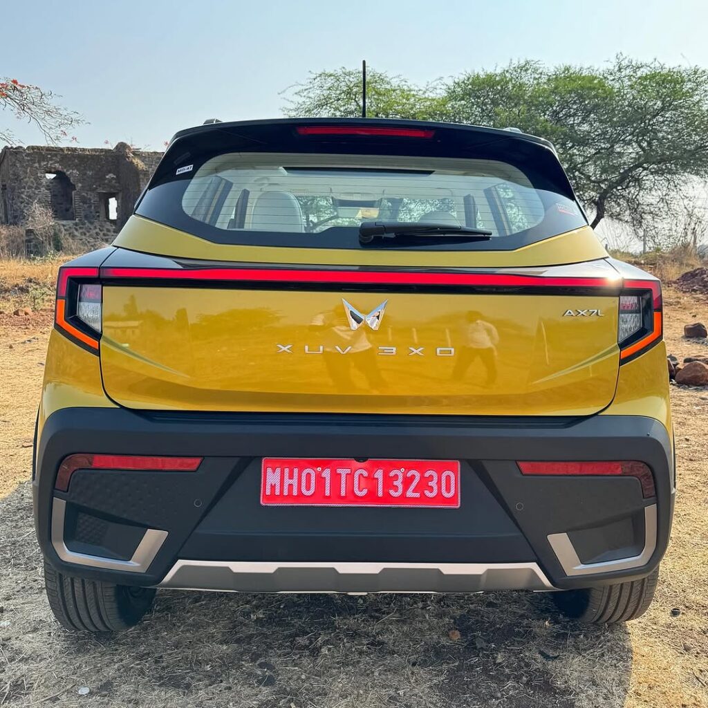 Mahindra XUV 3XO back view yellow colour